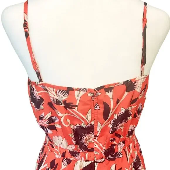J. Crew Dress Size 2 Dark Peach Floral Sleeveless Adjustable‎ Straps Pockets - Picture 4 of 8